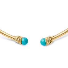 Load image into Gallery viewer, 18K Yellow Gold Sculpted Collar Necklace with Turquoise Cabochon Ends