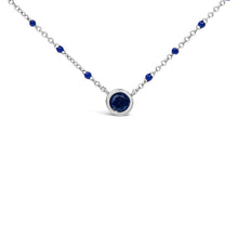 Load image into Gallery viewer, Sterling Silver Created Sapphire Bead Chain Necklace 18 Inch