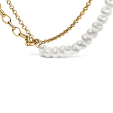 Load image into Gallery viewer, 18K Yellow Gold Vermeil Cultured Pearl Strand Necklace with Rolo and Paperclip Chain