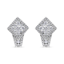将图片加载到图库查看器,18K White Gold 1 1/10 Cttw Round Diamond Cluster with Halo Hoop Huggie Earring (F-G Color, VS1-VS2 Clarity)
