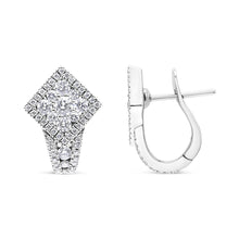 将图片加载到图库查看器,18K White Gold 1 1/10 Cttw Round Diamond Cluster with Halo Hoop Huggie Earring (F-G Color, VS1-VS2 Clarity)
