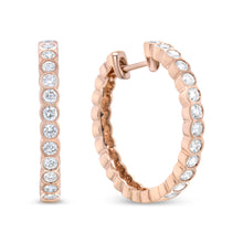 Load image into Gallery viewer, 18K Rose Gold 1 Cttw Round Bezel-Set Diamond Hoop Earrings (F-G Color, VS1-VS2 Clarity)