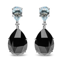 Load image into Gallery viewer, 18K White Gold 1/5 Cttw Diamond with Pear Cut Sky Blue Topaz and Pear-Cut Black Onyx Gemstone Dangle Earring (G-H Color, SI1-SI2 Clarity)
