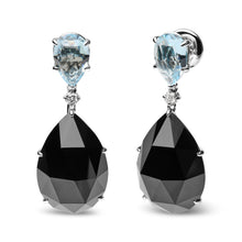 Load image into Gallery viewer, 18K White Gold 1/5 Cttw Diamond with Pear Cut Sky Blue Topaz and Pear-Cut Black Onyx Gemstone Dangle Earring (G-H Color, SI1-SI2 Clarity)