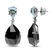 Load image into Gallery viewer, 18K White Gold 1/5 Cttw Diamond with Pear Cut Sky Blue Topaz and Pear-Cut Black Onyx Gemstone Dangle Earring (G-H Color, SI1-SI2 Clarity)