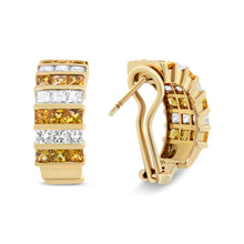 Load image into Gallery viewer, 18K Yellow Gold 1 3/4 Cttw Invisible Set Princess Cut Diamond and 2.5mm Yellow Sapphire Huggie Hoop Earrings (F-G Color, VS1-VS2 Clarity)