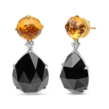 将图片加载到图库查看器,18K White and Yellow Gold 1/5 Cttw Diamond with Round Yellow Citrine and 20x15mm Pear Cut Black Onyx Gemstone Dangle Earring (G-H Color, SI1-SI2 Clarity)