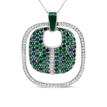将图片加载到图库查看器,.925 Sterling Silver Green Enamel Pendant with 1/2 Cttw Diamond, Sapphire, and Tsavorite Openwork Statement 18" Pendant Necklace (F-G Color, VS1-VS2 Clarity)