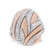 将图片加载到图库查看器,18K Rose and White Gold 1 7/8 Cttw Diamond and Gold Textured Dome Cocktail Ring (F-G Color, VS1-VS2 Clarity) - Size 6.5