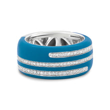 Load image into Gallery viewer, .925 Sterling Silver Turquoise Enamel 5/8 Cttw Round Diamond Wide Band Statement Ring (F-G Color, VS1-VS2 Clarity) - Size 7