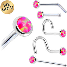 将图片加载到图库查看器,Solid 14K White Gold 2mm Brilliant Pink Synthetic Opal Nose Ring