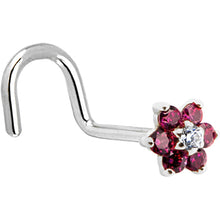 Load image into Gallery viewer, Solid 14K White Gold Red and Clear Cubic Zirconia Flower Nose Ring