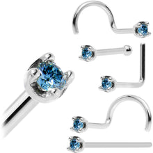 Load image into Gallery viewer, Solid 14K White Gold 1.5mm Genuine Blue Diamond Nose Ring