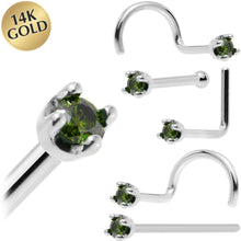 Load image into Gallery viewer, Solid 14K White Gold 1.5mm Genuine Green Diamond Nose Ring