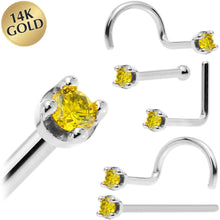 Load image into Gallery viewer, 14k White Gold 2mm Lab Grown Yellow Diamond Nose Ring