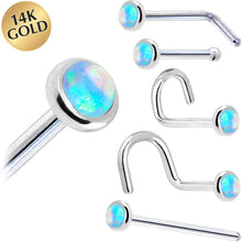 Load image into Gallery viewer, Solid 14K White Gold 2mm Light Blue Synthetic Opal Nose Ring