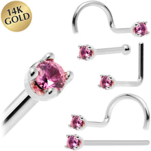 Load image into Gallery viewer, Solid 14K White Gold 1.5mm Genuine Pink Sapphire Nose Ring