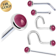 将图片加载到图库查看器,Solid 14K White Gold 2mm Genuine Raspberry Rhodolite Garnet Nose Ring
