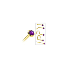Load image into Gallery viewer, Solid 14K Yellow Gold 2mm Genuine Amethyst Nose Ring