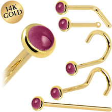 将图片加载到图库查看器,Solid 14K Yellow Gold 2mm Genuine Raspberry Rhodolite Garnet Nose Ring