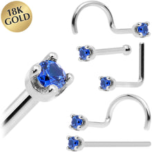 Load image into Gallery viewer, Solid 18K White Gold 1.5mm Genuine Blue Sapphire Nose Ring