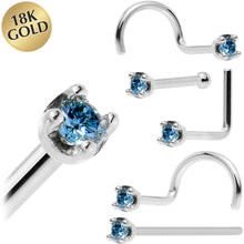 Load image into Gallery viewer, Solid 18K White Gold 1.5mm Genuine Blue Diamond Nose Ring