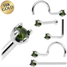 Load image into Gallery viewer, Solid 18K White Gold 1.5mm Genuine Green Diamond Nose Ring