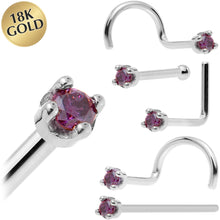 将图片加载到图库查看器,Solid 18K White Gold 1.5mm Genuine Purple Diamond Nose Ring