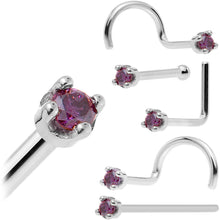 将图片加载到图库查看器,Solid 18K White Gold 1.5mm Genuine Purple Diamond Nose Ring