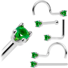 将图片加载到图库查看器,Solid 18K White Gold 1.5mm Genuine Emerald Nose Ring