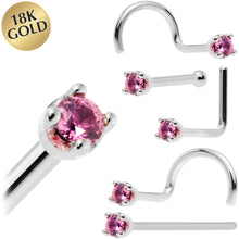 Load image into Gallery viewer, Solid 18K White Gold 1.5mm Genuine Pink Sapphire Nose Ring
