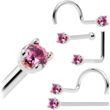 Load image into Gallery viewer, Solid 14K White Gold 1.5mm Genuine Pink Sapphire Nose Ring