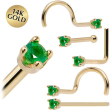 将图片加载到图库查看器,Solid 14K Yellow Gold 1.5mm Genuine Emerald Nose Ring