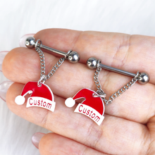 将图片加载到图库查看器,Custom Santa Hat Personalized Dangle Barbell Nipple Ring Set