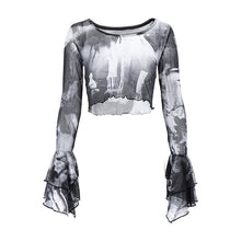 将图片加载到图库查看器,round Neck Printed Tie-Dye Top Well-Designed Slim-Fit Mesh
