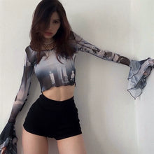 将图片加载到图库查看器,round Neck Printed Tie-Dye Top Well-Designed Slim-Fit Mesh