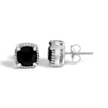 将图片加载到图库查看器,Sterling Silver Cushion Onyx 3-Piece Jewelry Set Ring Earrings Pendant 18 Inch Cable Chain