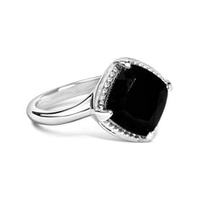 将图片加载到图库查看器,Sterling Silver Cushion Onyx 3-Piece Jewelry Set Ring Earrings Pendant 18 Inch Cable Chain