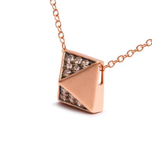 将图片加载到图库查看器,14K Rose Gold 1/4 Cttw Brown Diamond Matte Finished Pyramid Pendant Necklace (Brown Color, SI1-SI2 Clarity) - 18" Inches