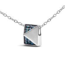 Load image into Gallery viewer, 14K White Gold 1/4 Cttw Treated Blue Diamond Matte Finished Pyramid Pendant Necklace (Blue Color, SI1-SI2 Clarity) - 18" Inches
