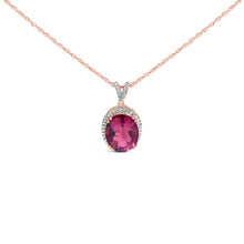Load image into Gallery viewer, 14K Rose Gold Vermeil Sterling Silver 1/5 Cttw Diamond Pink Quartz Oval Pendant Necklace