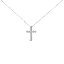 Load image into Gallery viewer, 14K White Gold 1/2 Cttw Lab Grown Diamond 11 Stone Cross Pendant Necklace