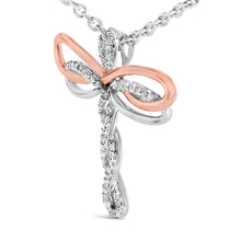 Load image into Gallery viewer, 14K Rose Gold Plated Sterling Silver 1/10 Cttw Diamond Dragonfly Pendant Necklace