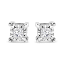 Load image into Gallery viewer, .925 Sterling Silver 1/2 Cttw Miracle Set Princess-cut Diamond Solitaire Stud Earrings (H-I Color, I1-I2 Clarity)