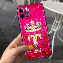 Load image into Gallery viewer, Pink Shiny Letter Phone Case For Iphone 11 7 Pro Xr X Xs Max 6 6s 8 Plus Glitter Rhinestone Phone Cover Soft Cover Shockproof Glitter Sparkle Case Girly Women Protective Pink Cover