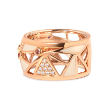 将图片加载到图库查看器,14K Rose Gold 1/3 Cttw Diamond and Pink Tourmaline Cigar Band Ring with White Enamel (G-H Color, SI1-SI2 Clarity)