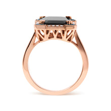 将图片加载到图库查看器,14K Rose Gold 15x10 MM Emerald-Cut Black Onyx and 1/5 Cttw Blue and White Diamond Halo Cocktail Ring (G-H Color, SI1-SI2 Clarity)- Size 7