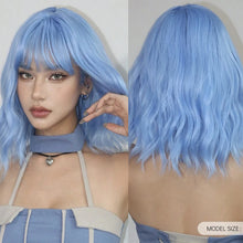 将图片加载到图库查看器,Short Wavy Wine Red Synthetic Wigs for Women Curly Lolita Wigs With Bangs Shoulder Length Wigs Natural Looking Daily Cosplay