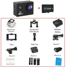 Load image into Gallery viewer, 4K Action Camera A1 Ultra HD WiFi 12MP 2" LCD 30M Waterproof 170D Remote Control Helmet Bicycle Video Camera Outdoor Sport Cam