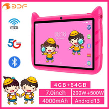 Load image into Gallery viewer, BDF 7 Inch Kid Tablet Android 13, 4GB RAM 64GB ROM,1TB Expand,5G WiFi,4000MAH Battery,Dual Camera, Children's Gift Kids Software